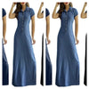 Europe And America Cross Border New Long Dress Shirt Collar Split Pocket Large Swing Dress Large Casual Denim Dress