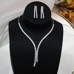 Load image into Gallery viewer, 2Pcs Simple Geometric Zircon Necklace Earrings Kit For Women Wedding Bride Jewelry Set Accessories Gift