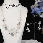 Load image into Gallery viewer, MeiceM Women Necklace Set Jewelry Silver Plated New Designer Leaf Drop Earrings Female Enamel Necklaces Sets for Women Party