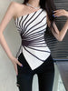 Y2k Sleeveless Irregular Tank Top Women Sexy Skinny Striped Design Corset Stretch Tube Streetwear 2024 Summer One Shoulder Tanks