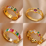 Load image into Gallery viewer, Colorful Tiny Round Rings For Women Stainless Steel Gold Color Adjustable Wedding Couple Ring Luxury Aesthetic Jewlery Gift 2024