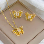 Load image into Gallery viewer, Fashion European and American Cute Micro-inlaid Butterfly Necklace Earrings Set Classic Light Luxury Transparent Stainless Steel