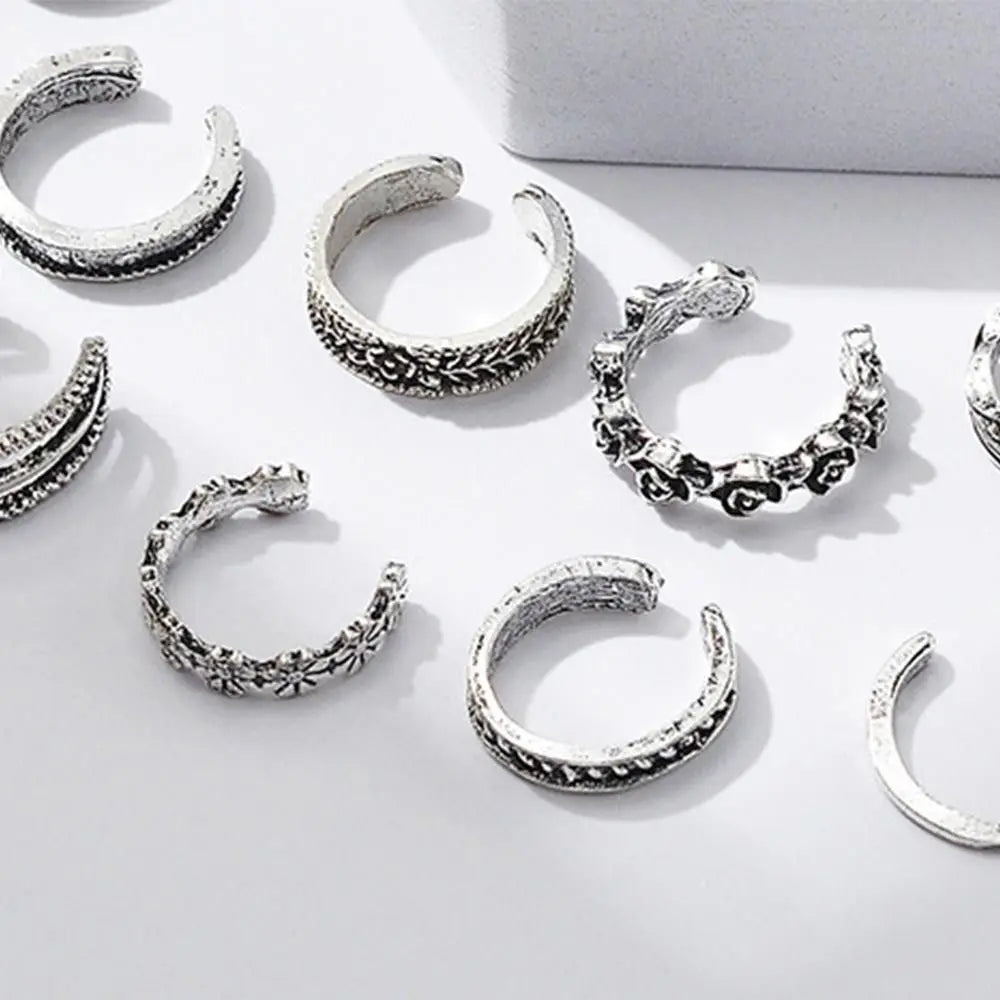 12pcs Summer Toe Rings For Women Outdoor Beach Vacation Open Adjustable Metal Women's Foot Ring Heart Foot Ring Set