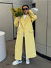 Elegant Lapel With Packet One Button Woolen Coat Women Fashion Yellow Long Sleeve Loose Overcoat 2024 Autumn Winter Lady Outwear