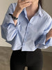 Zoki Sexy Back Split White Shirt Women Korean Long Sleeve Cropped Tops Casual All Match Buttons Turn Down Collar Female Blouse