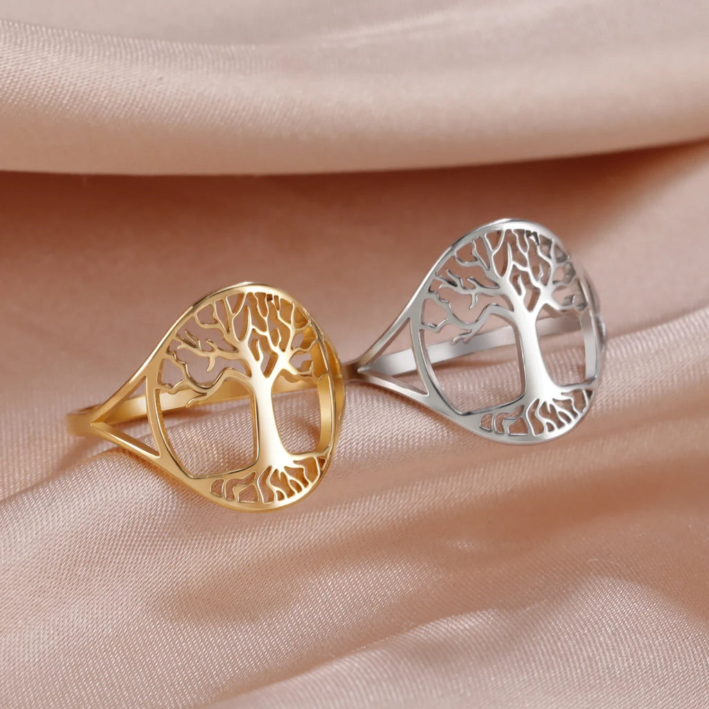 Skyrim Stainless Steel Tree of Life Ring for Women Vintage Amulet Finger Rings Jewelry Mother's Day Gift 2024