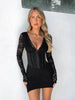 Mozision Elegant Lace Sexy Mini Dress For Women Fashion Autumn New Deep V Neck Long Sleeve Bodycon Club Party Dress Clubwear