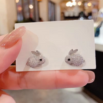 Load image into Gallery viewer, Huitan Animal Rabbit Stud Earrings for Women Full Paved CZ Cute Ear Accessories Fancy Girls Gift Daily Wear Party Trendy Jewelry