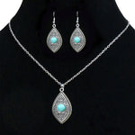 Load image into Gallery viewer, 1Set Vintage National Imitation Turquoise Women's Earring Necklace Set Antique Silver Alloy Green Earring Necklace