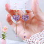 Load image into Gallery viewer, Square Geometry Long Fashion Girl Tassel Flower Purple Rhinestone Earrings Korean Love Heart Wholesale Earring Jewlery For Women