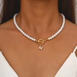 Load image into Gallery viewer, Fashion A- Z Letters Necklaces for Women Gold Color Initial Pendant Pearl Chain English Letter Neckalces Jewelry Alphabet Gifts