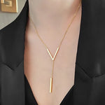 Load image into Gallery viewer, 316L Stainless Steel Letter V Pendant Charms Necklace Romantic Minimalist Short Clavicle Chain Tassel Choker Gift For Girlfriend