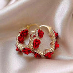 Load image into Gallery viewer, Vintage Red Rose Flower Hoop Earrings For Women Exquisite Elegant Zircon Circle Earrings Jewelry Wedding Party Premium Gifts