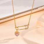 Load image into Gallery viewer, Safety Pin Clip with Heart Pendant Necklace For Women Zircon Stainless Steel Chains Choker Women's Necklace Fashion Jewelry Gift