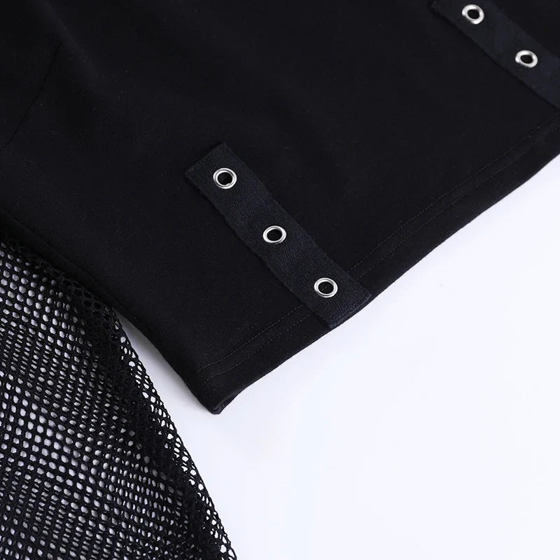 Women's Summer and Autumn And Winter New Dark Punk Style Hot Girl Sexy Slim  long-Sleeved Top Mesh splicing T-Shirt CF23422AH