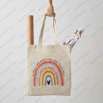 Load image into Gallery viewer, 1 Pc It Takes A Big Heart To Shape Little Minds Rainbow Pattern Tote Bag Canvas Shoulder Bag Women's Reusable Shopping Bag