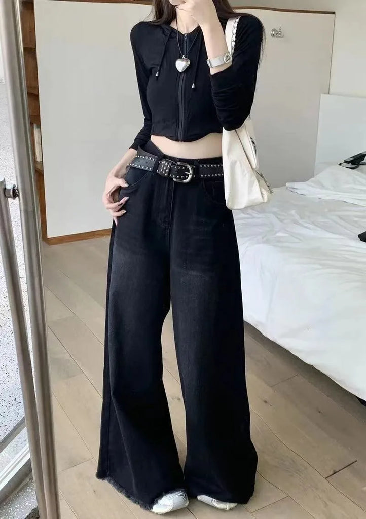 Hot Girl Baggy Woman Pants Y2k Street vintage Washed To Make Old Jeans Straight Wide-Leg Denim Black Gothic Pants For Women