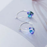 Load image into Gallery viewer, Anglang Heart Gradient Blue Purple Crystal 925 Sterling Silver Hoop Earrings for Women Female Trendy Party Fine Jewelry YEA365