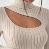 2024 New Slim Fit Long Sleeved T-shirt for Women Spring Autumn Sexy Hollowing Out Turtleneck Leisure Top Ladies Clothes Wear Top