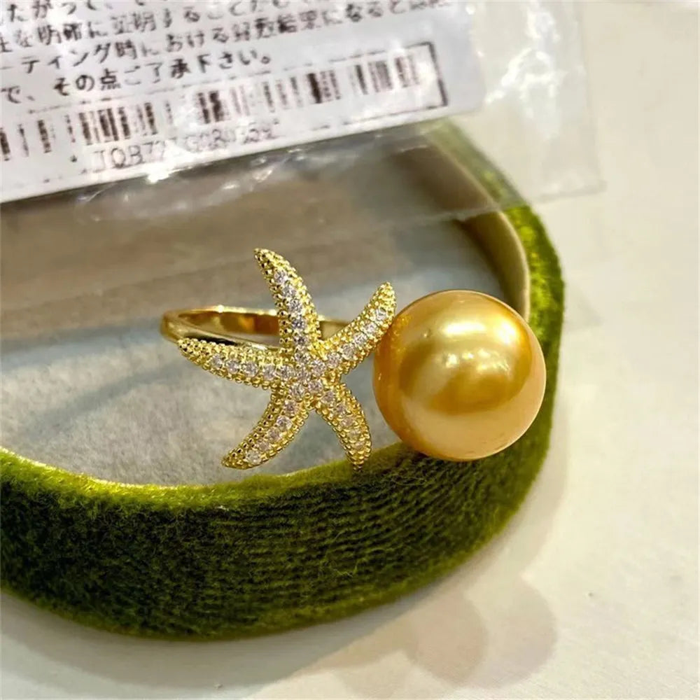 DIY Pearl Ring Accessories S925 Sterling Silver Ring Empty Holder Starfish Ring Silver Jewelry Set Fit 7-10mm Round Flat Beads