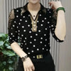 Autumn Turn-down Collar Chic Diamonds Women's Clothing Sexy Gauze Lace Shirt Commute Polka Dot Stylish Sequined Blouse