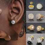 Load image into Gallery viewer, Round Hip Hop Ice Studded Earring for Men Gold Color Iced Out Zircon Piercing Ear Accessories Personality Jewelry for Women
