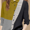 Spring and Autumn 2024 New Fashion Retro Contrast Color Printed Women's Polo Neck Stripe Long Sleeve Spliced Loose Shirts Tops