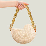 Load image into Gallery viewer, Luxury Conch Rattan Handbags Bohemian Shell Straw Bags for Women Thick Chains Shoulder Bag Wicker Woven Beach Designer Bag Tote