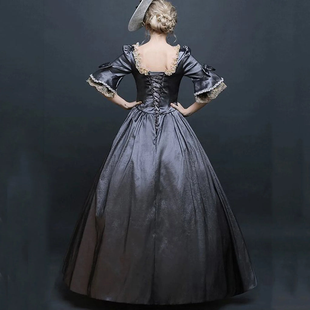 Medieval Lace Splicing Maxi Dress Halloween Cosplay Costume Renaissance Retro Princess Victorian  Party Ball Bandage Vestidos