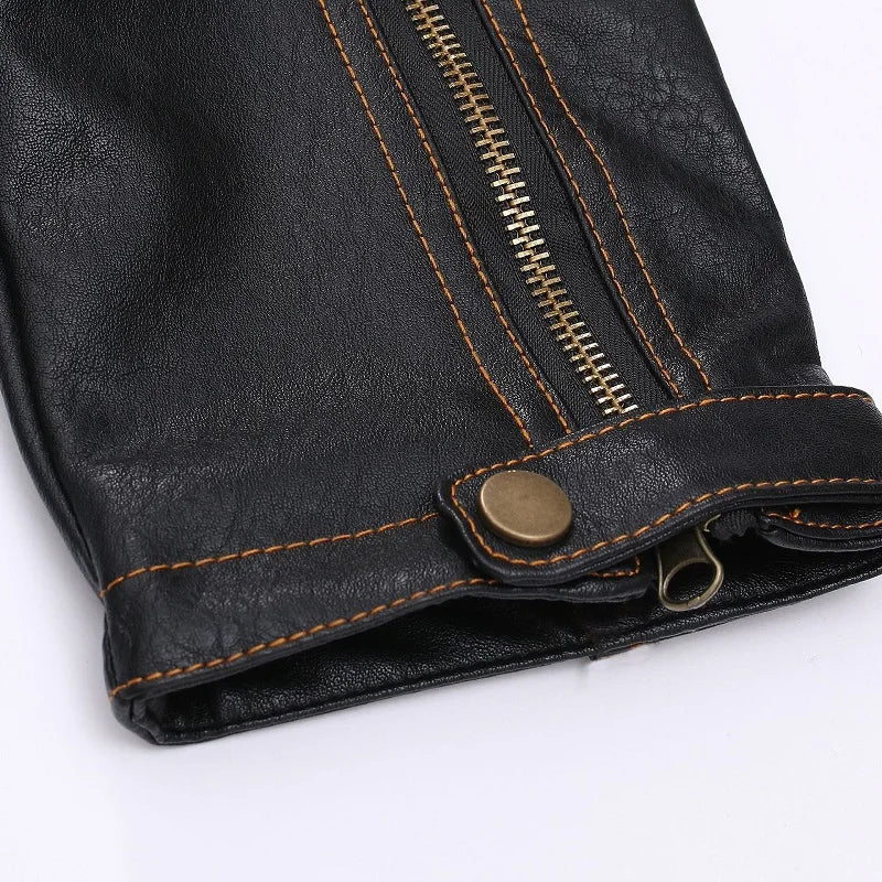 Vintage Motorcycle Multi-zip Jacket With Lapel Pu Leather Multi-pocket Leather Jacket