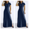 Europe And America Cross Border New Long Dress Shirt Collar Split Pocket Large Swing Dress Large Casual Denim Dress