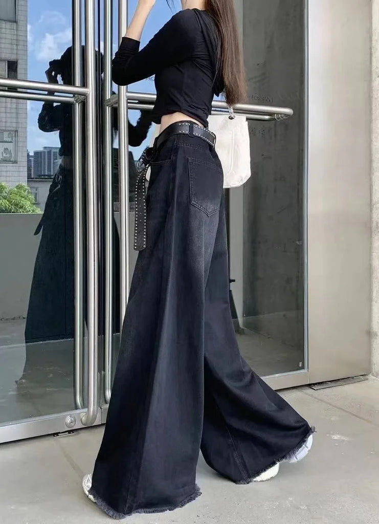 Hot Girl Baggy Woman Pants Y2k Street vintage Washed To Make Old Jeans Straight Wide-Leg Denim Black Gothic Pants For Women