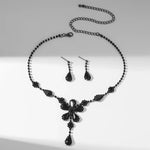 Load image into Gallery viewer, Flower Design Drop Necklace Earrings Set Black Rhinestone Tassel Necklace Earrings Jewelry Set for Women Wedding Prom Party Gift