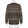 Imcute Women Y2K Argyle Striped Pullover Sweater Casual Long Sleeve Round Neck Vintage Preppy Style Pullover Knitwear(