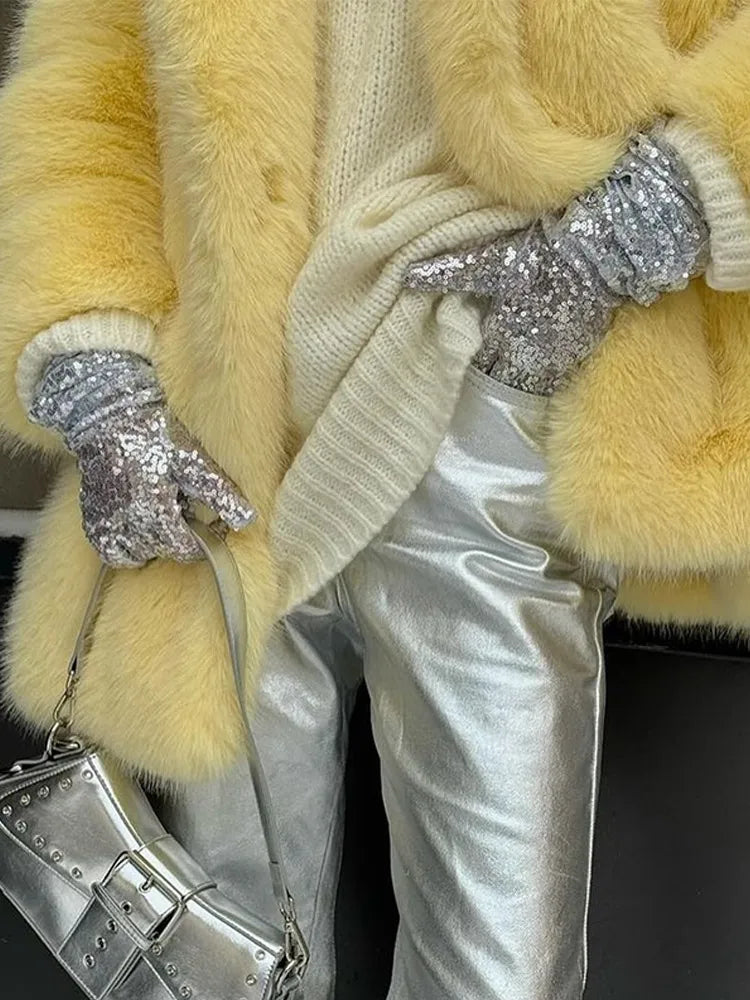 Autumn Winter Thick Warm Women Faux Fur Coat Turn-down Collar Long Sleeve Coats Casual High Quality Fluffy Jacket Outwear