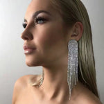 Load image into Gallery viewer, Luxurious Crystal Tassel Drop Earring For Women, Silver Color Rhinestone Earrings, Fashion Party Jewelry Trendy Accessories
