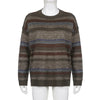 Imcute Women Y2K Argyle Striped Pullover Sweater Casual Long Sleeve Round Neck Vintage Preppy Style Pullover Knitwear(
