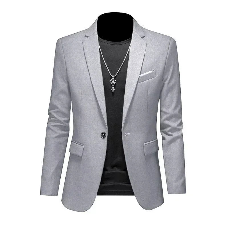 Autumn Trendy Light Luxury Men Slim Fit Suit Formal Subtlety JacketCasual Business Solid Color Lapel Long Sleeve Pockets Suit