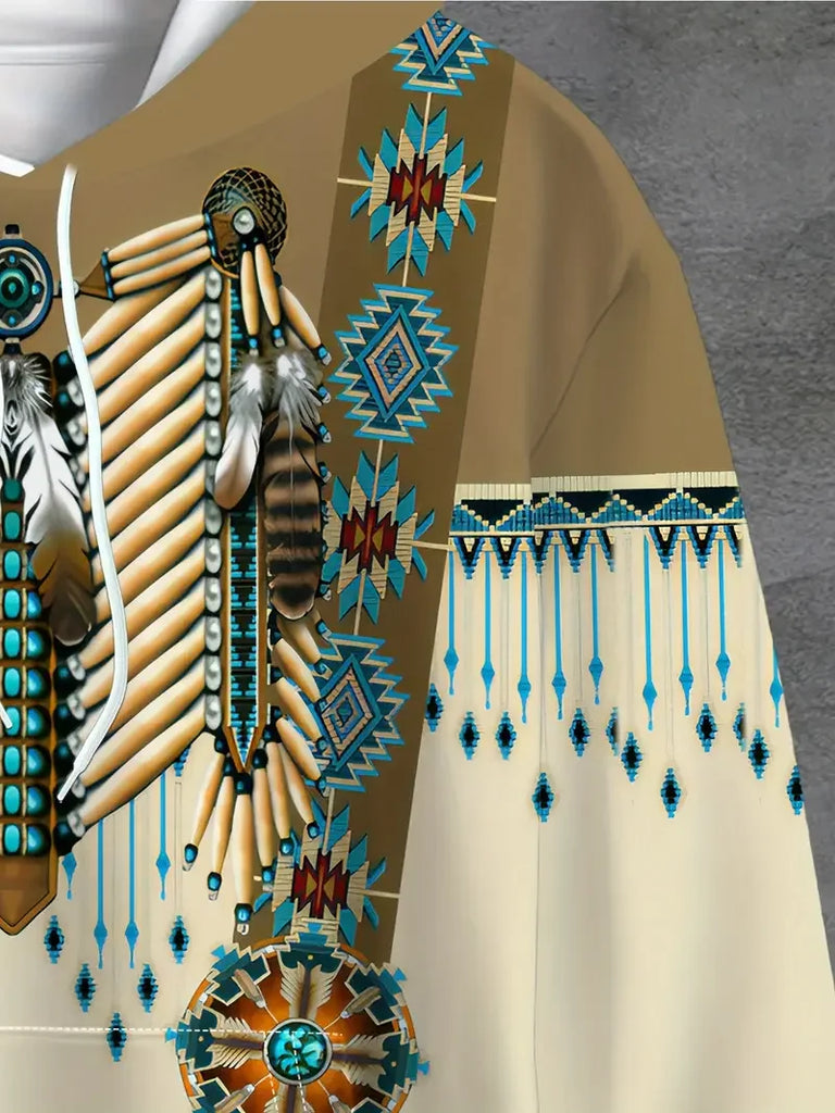 Vintage Ethnic Pattern Print Men's Hoodie Autumn Long Sleeves Hooded Sweatshirt Fashion Casual Streetwear Male Oversized Clothes