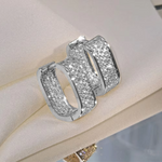 Load image into Gallery viewer, Huitan Korean Fashion Paved CZ Hoop Earrings for Women Metal Silver Color/Gold Color Simple Versatile Girls Earrings Hot Jewelry