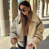 PB&ZA 2023 Autumn/Winter New Versatile Contrast Color Fur Integrated Lamb Fleece Warm Thickened Jacket Coat for Women