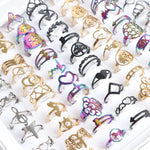 Load image into Gallery viewer, 10Pcs/Lot Fashion Hollow Stainless Steel Rings For Women Men Geometric Black Multicolor Mixed Style Jewelry Gifts Party