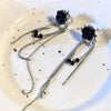 Fashion Jewelry Retro Black Rhinestone Rose Long Tassel Earrings For Women Jewelry