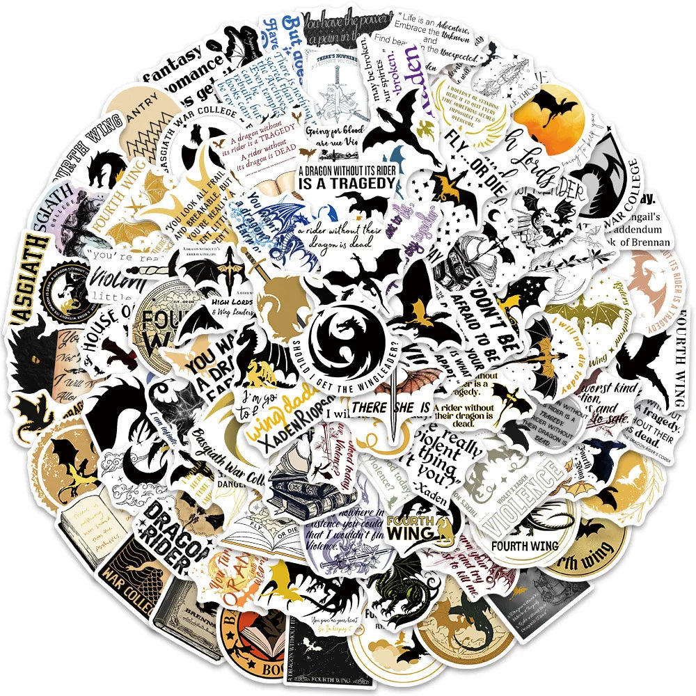 10/50/100pcs Fantasy Dragons Fourth Wing Book Stickers Aesthetic Decals DIY Stationery Notebook Phone Luggage Waterproof Sticker