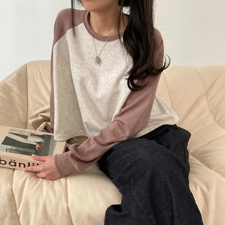 S-3xl T-shirts Women Spring Cotton Korean Version Patchwork Tops Long Sleeve Sweet Loose Korean Style Leisure All-match Students