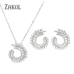 Load image into Gallery viewer, ZAKOL Fashion Leaf AAA Zircon Wedding Jewelry Sets For Women Party Gift Sliver Color Crystal Earrings Necklace Set Wholesale