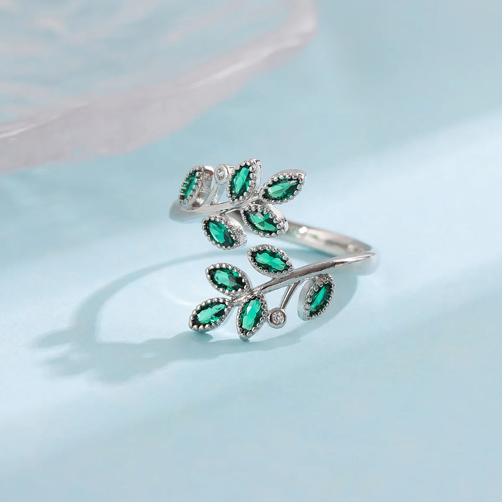 Wedding Anniversary Fashion 925 Sterling Silver Emerald Fine Jewelry Open Rings For Women Bague LR294
