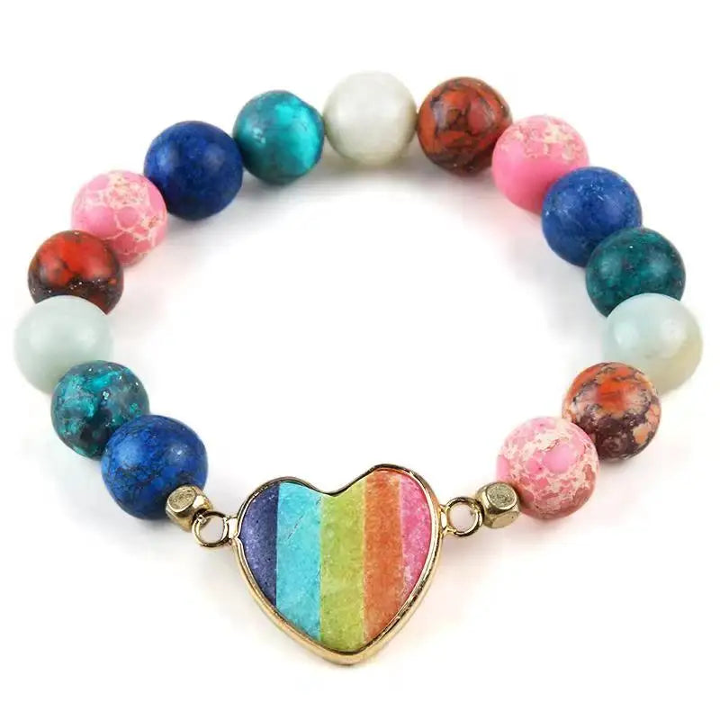 RH Fashion Boho Jewelry Natural Stone Beads Heart Charm Bracele Women Bracelets & Bangles DropShippers