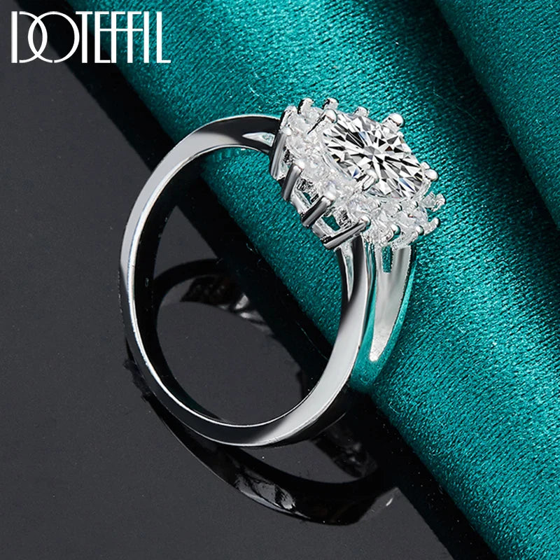 DOTEFFIL 925 Sterling Silver Crystal AAA Zircon Sun Ring For Women Fashion Wedding Engagement Party Gift Charm Jewelry