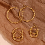 Load image into Gallery viewer, E.B.belle Thin Twists Ring Hoop Earrings Water Resistant 316L Stainless Steel Women's Earrings 18K Gold Plated Jewelry